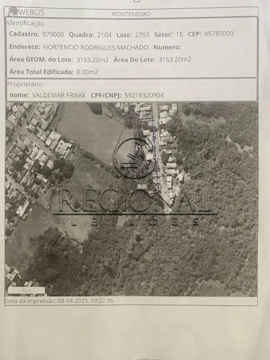 LOTE 004 - 50% UMA AREA DE TERRENOS 2.926,0MTS2 (MONTENEGRO/RS)